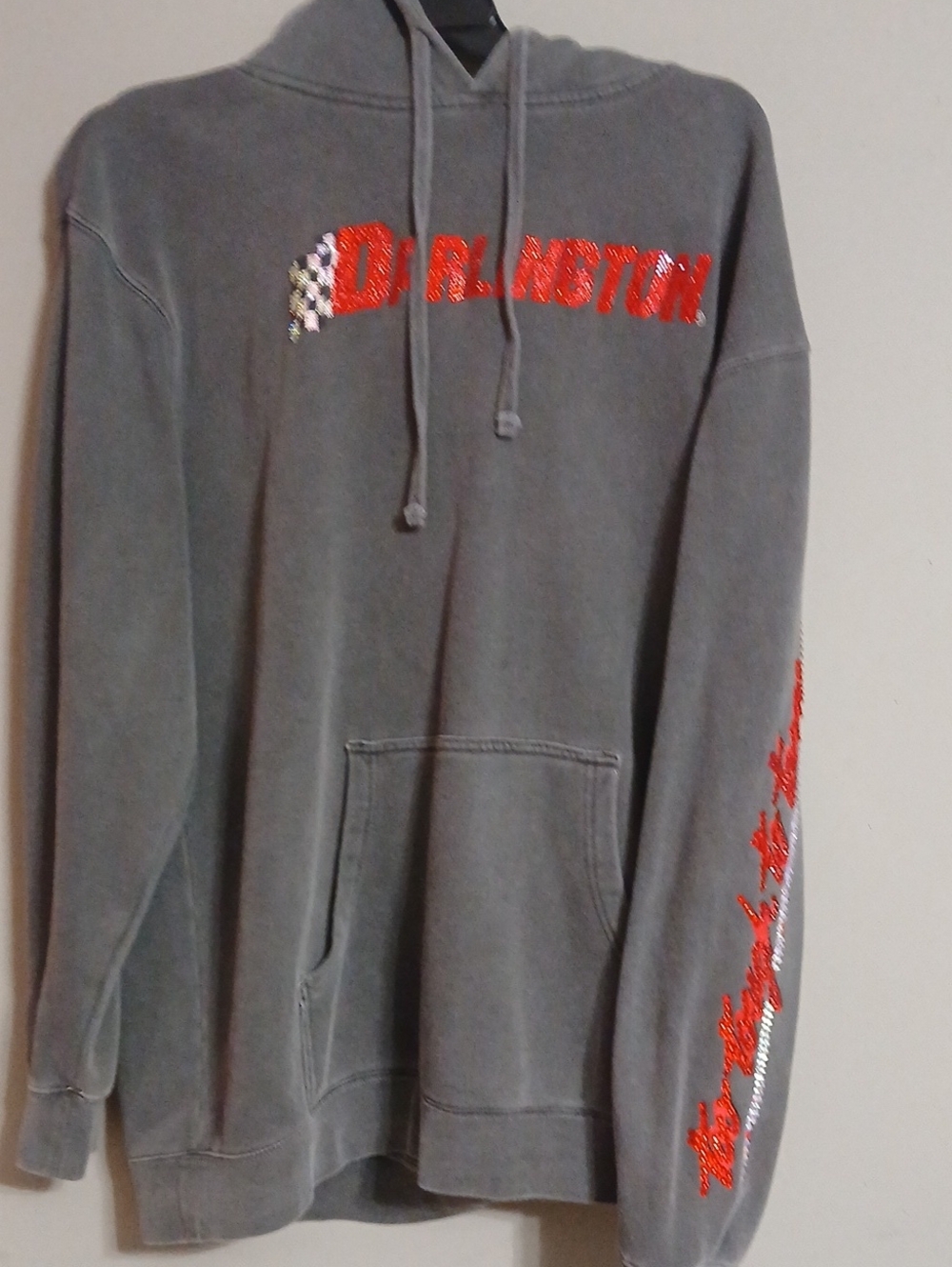 Nascar Gray Hoodie with Red Sequin Logo